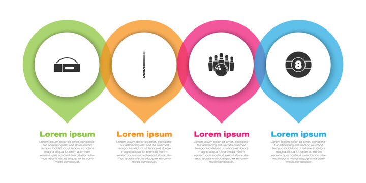 Set Case for billiard cue, Billiard, Bowling pin and ball and . Business infographic template. Vector