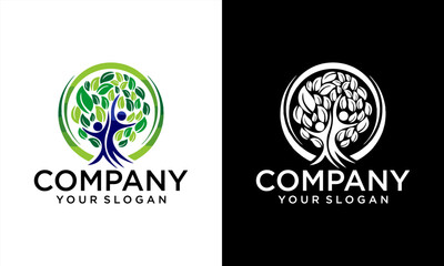 human life logo icon of abstract people tree vector. this design represents eco friendly green, family tree, signs and symbols.