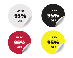 95% off round sticker sign. 95% off circle sticker banner colors set, badge symbol vector illustration