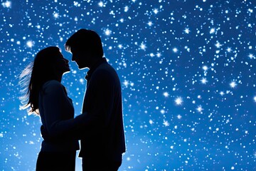 A couple standing under a starry sky, alluding to cosmic connections. Generative AI