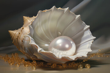 The pearl in an oyster art print - obrazy, fototapety, plakaty