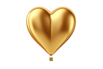 Golden Heart-Shaped Air Balloon Isolated on Transparent Background. AI