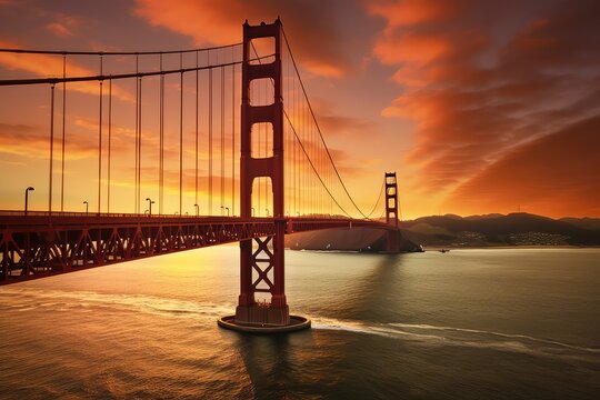 golden gate bridge at sunset, AI generated image