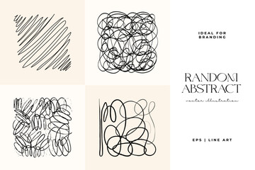 Hand drawn scribbles vector set. Doodle, ink brush shapes, random chaotic lines. Charcoal pencil curly lines and squiggles, wide strokes. Black pencil sketches, drawings.