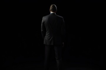Fototapeta premium Business Concept. Isolated Businessman in Black Suit on black Background
