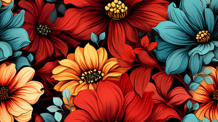 Seamless pattern llustration Pop Art Flowers