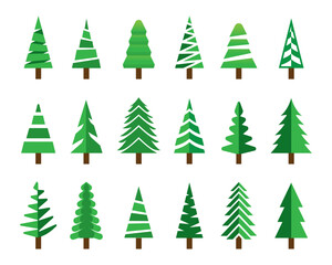 Obraz premium Christmas pine tree set, collection, symbols, simple and minimalist, vector elements
