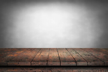Wooden surface. Old worn table. Wooden table on a dark grunge background