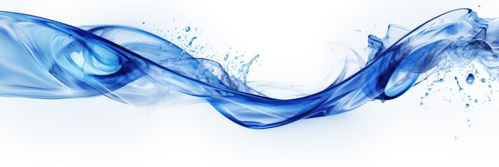 Abstract blue water flow and splash on isolated white background. Banner wallpaper. Generative AI