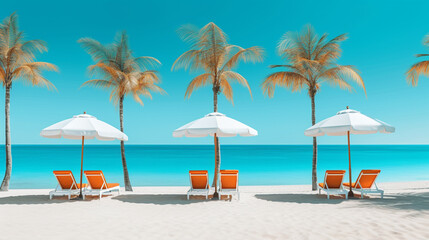 Obraz na płótnie Canvas Generative AI, a tropical beach paradise with towering palm trees