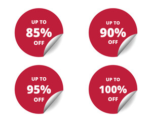 85% off, 90, 95, 100 percent round sticker sign. circle sticker banner set, badge symbol vector illustration