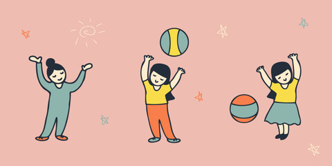 Women involved in sports wellness health concept collection. Perfect for tee, stickers, poster, banner. Vector illustration.