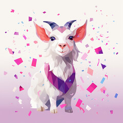 cute cartoon goat with confetti sprinkles, a low poly illustration, adorable character, mascot, concept, digital art