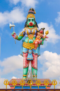Hindu traditional goddess Anjana devi statue with bala hanuman in Tamilnadu	
