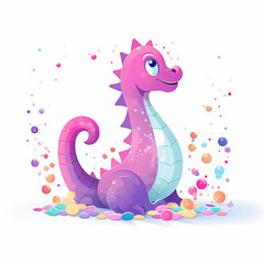 cute cartoon Monster of Loch Ness with confetti sprinkles, a low poly illustration, adorable character, mascot, concept, digital art