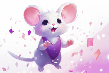 cute cartoon mouse with confetti sprinkles, a low poly illustration, adorable character, mascot, concept, digital art