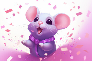 cute cartoon mouse with confetti sprinkles, a low poly illustration, adorable character, mascot, concept, digital art