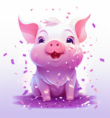 Naklejka premium cute cartoon pig with confetti sprinkles, a low poly illustration, adorable character, mascot, concept, digital art