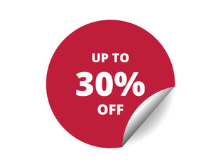 30% off round sticker sign. 30% off circle sticker banner, badge symbol vector illustration