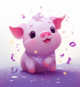 cute cartoon pig with confetti sprinkles, a low poly illustration, adorable character, mascot, concept, digital art