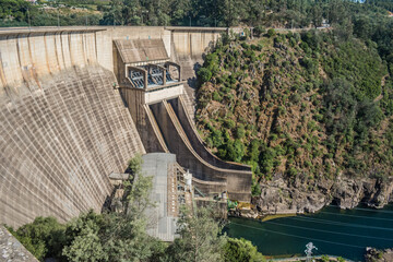 Perspective of Castelo do Bode dam with valley and river Zêzere, Tomar PORTUGAL