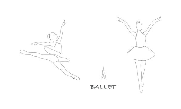 Continuous one art ballerina and pointe fashion lifestyle design on white background.