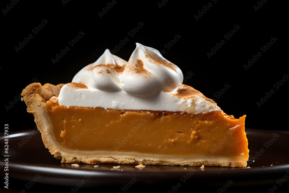 Wall mural close up of a slice of pumpkin pie with whipped cream