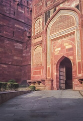  Main gate to Agra fort also known as the red fort built by the Mughal emperor Akbar the Great in the 16th century