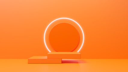 Halloween themed promotion sale podium design. Empty orange podium product background 3d display platform stage of geometric stand pedestal scene studio. Stage for product. 3d rendering illustration