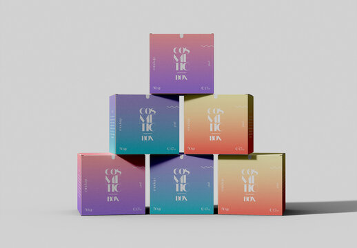 Six Stacked Cosmetic Boxes Mockup