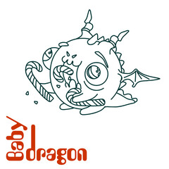 Fototapeta premium Cute dragon. Graphic image. Coloring.
