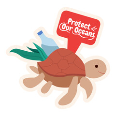 Protect Our Oceans Sticker. Vector Illustration