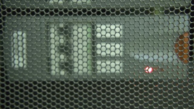 UPS module battery alarm in server room, red light warning error