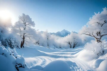 Fototapeta na wymiar snow covered trees generated by AI tool