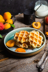 Cottage cheese wafers with apricots and honey in a bowl