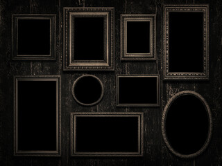 Old wooden frames on dark vintage  wooden background
