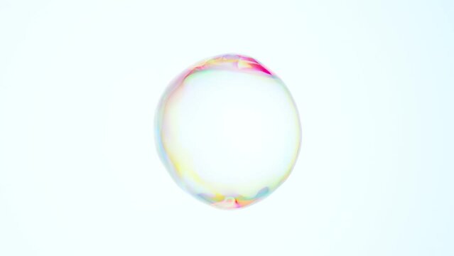 Floating water bubble animation on light background. Water drop dispersion. Rainbow refraction. 