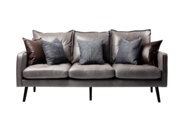Modern sofa with pillows isolated on transparent background.for decorative at home modern interior design.generative ai