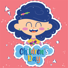Naklejka premium Cute sketch of girl Happy Children day template Vector