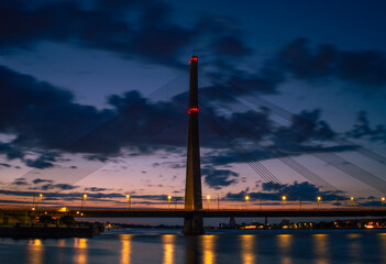 Fototapeta premium Cable-stayed bridge in Riga, in the evening.