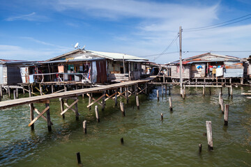 Fototapeta premium Coastal view of poor residential district of Kota Kinabalu, Malaysia