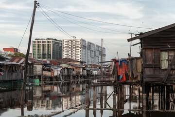 Kota Kinabalu, Malaysia. Rickety poor residential houses