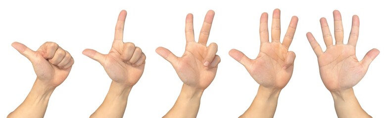 Hand showing one to ten on transparent background cutout, PNG file. Mockup template for artwork design. Number sign gestures concept