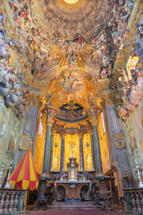 VARALLO, ITALY - JULY 17, 2022: The baroque presbyter in the church Basilica del Sacro Monte.
