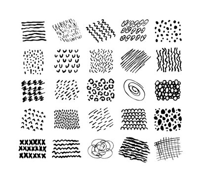 Ink pen hand drawn squiggle mark texture set