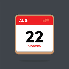 monday 21 august icon with black background, calender icon