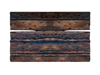 Dark brown antique plank frame background with tropical leaves and climbing vines on plank edges. Isolate on transparent background PNG file.