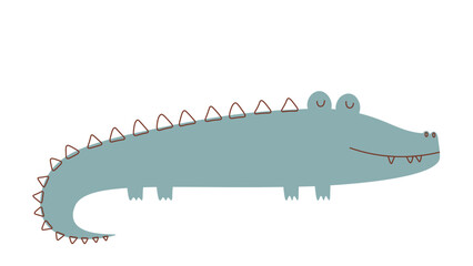 Cute crocodile in scandinavian style. Nice animal character. Flat minimalistic illustration. Vector drawing on white isolated background. Baby clothes print, poster, nursery decor.