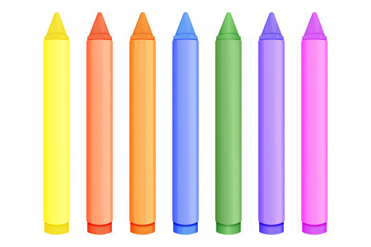 Wax crayons set in cartoon style isolated on white background. Preschool palette, pencils for education.