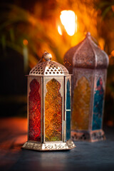 Traditional Ramadan Lantern lamp image, Eid Mubarak and Islamic new year concept background